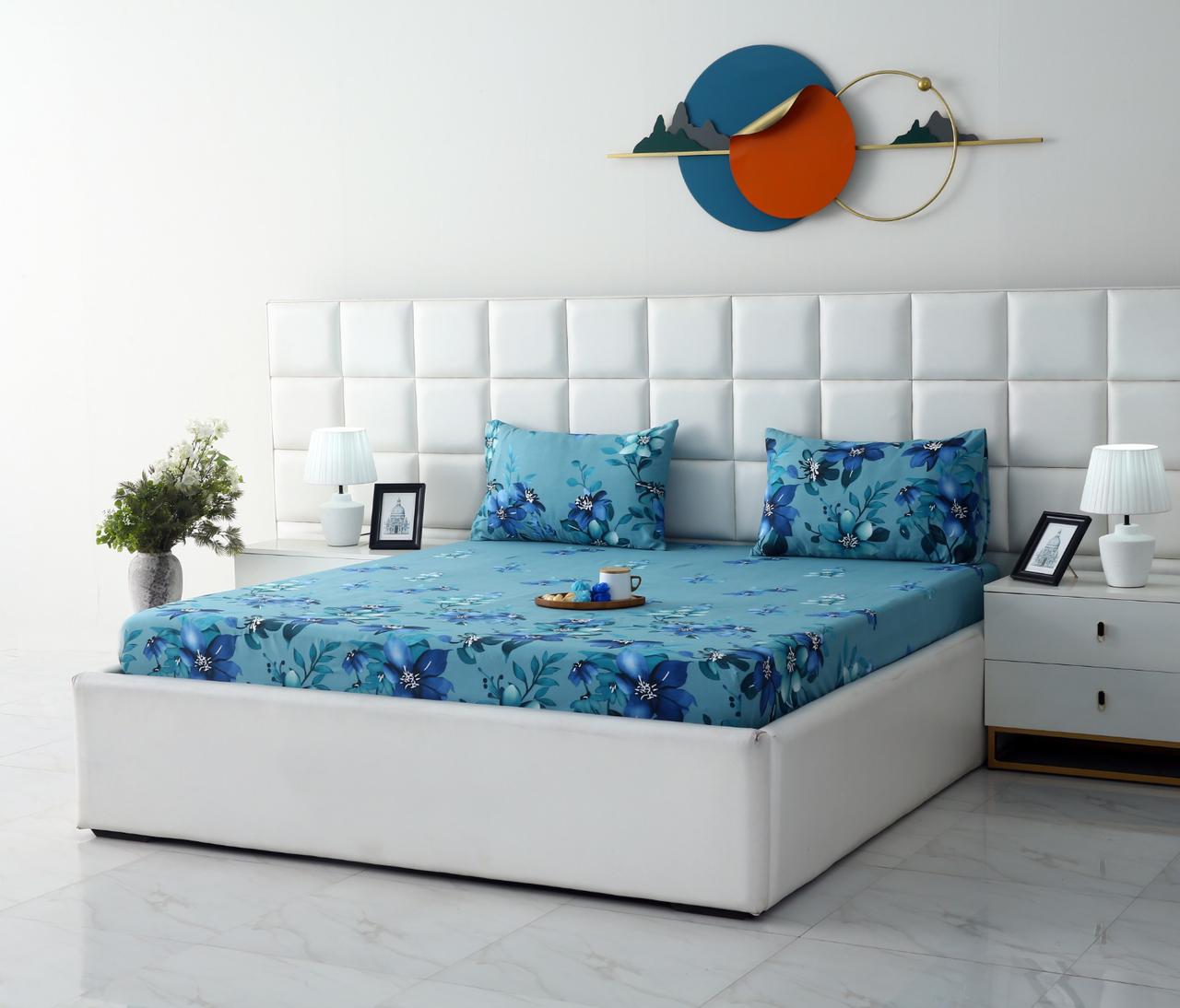 Fitted Bed Sheet-Azure Bloom Fitted Sheets Apricot