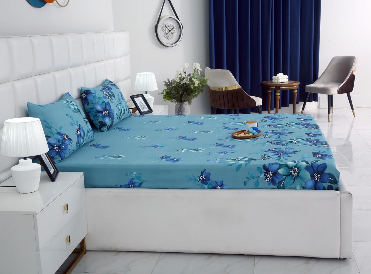 Fitted Bed Sheet-Azure Bloom Fitted Sheets Apricot