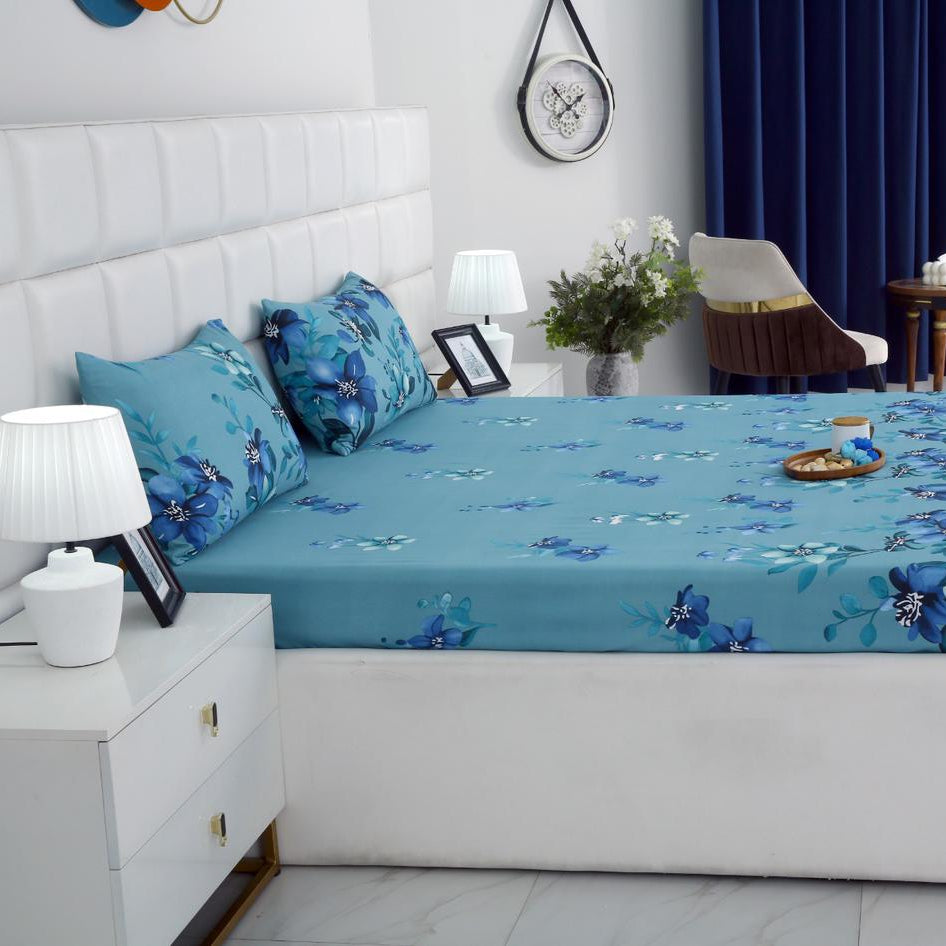 3 PCs Bed Sheet-Azure Bloom code BED SHEET Apricot