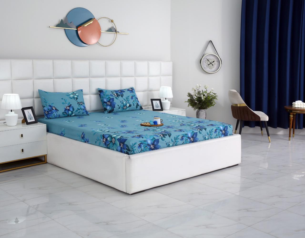 Fitted Bed Sheet-Azure Bloom Fitted Sheets Apricot