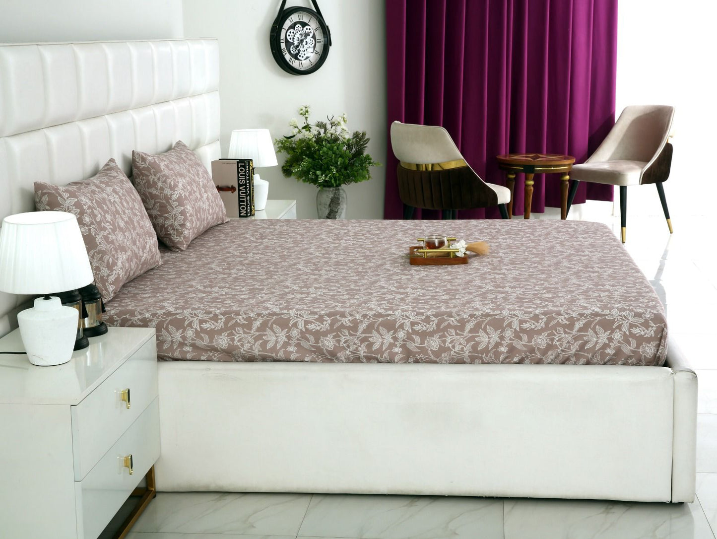 Fitted Bed Sheet-White Peonies Fitted Sheets Apricot