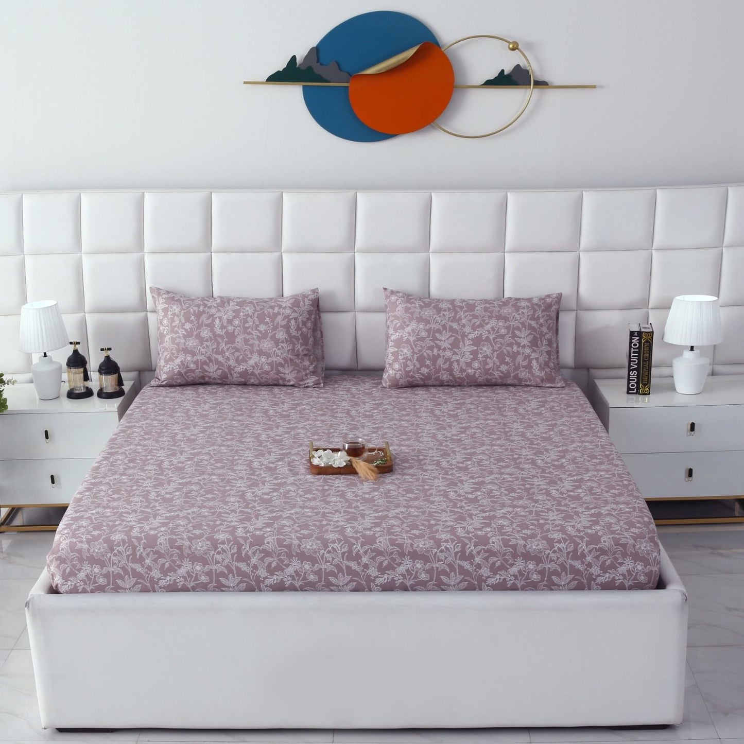 Fitted Bed Sheet-White Peonies Fitted Sheets Apricot