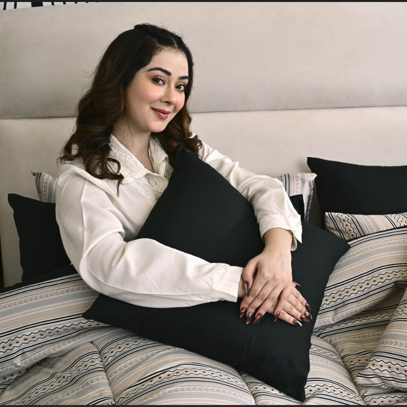 8 PCs Winter Razai Set-Bohemian Tufted Comforters Apricot