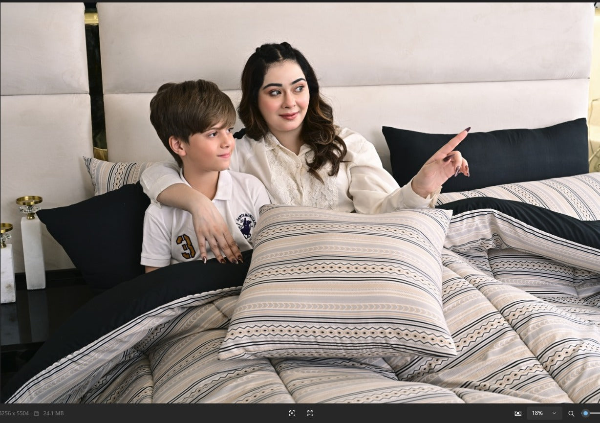 8 PCs Winter Razai Set-Bohemian Tufted Comforters Apricot