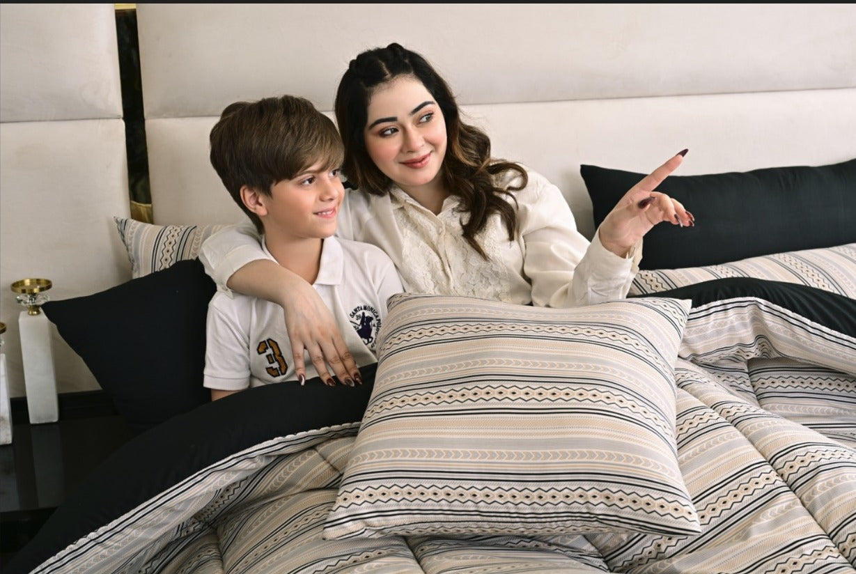 8 PCs Winter Razai Set-Bohemian Tufted Comforters Apricot