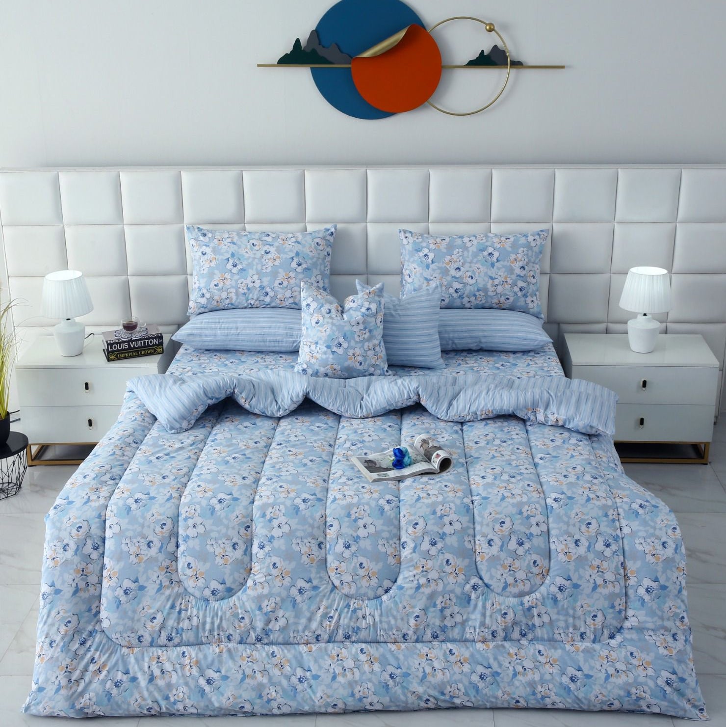 8 PCs Winter Razai Set-Pastel Petals Comforters Apricot