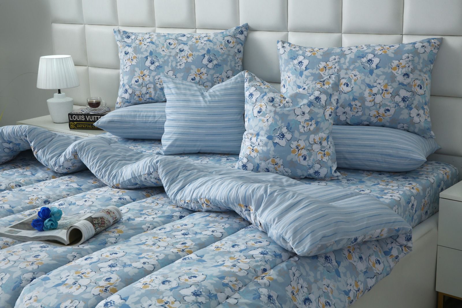 8 PCs Winter Razai Set-Pastel Petals Comforters Apricot