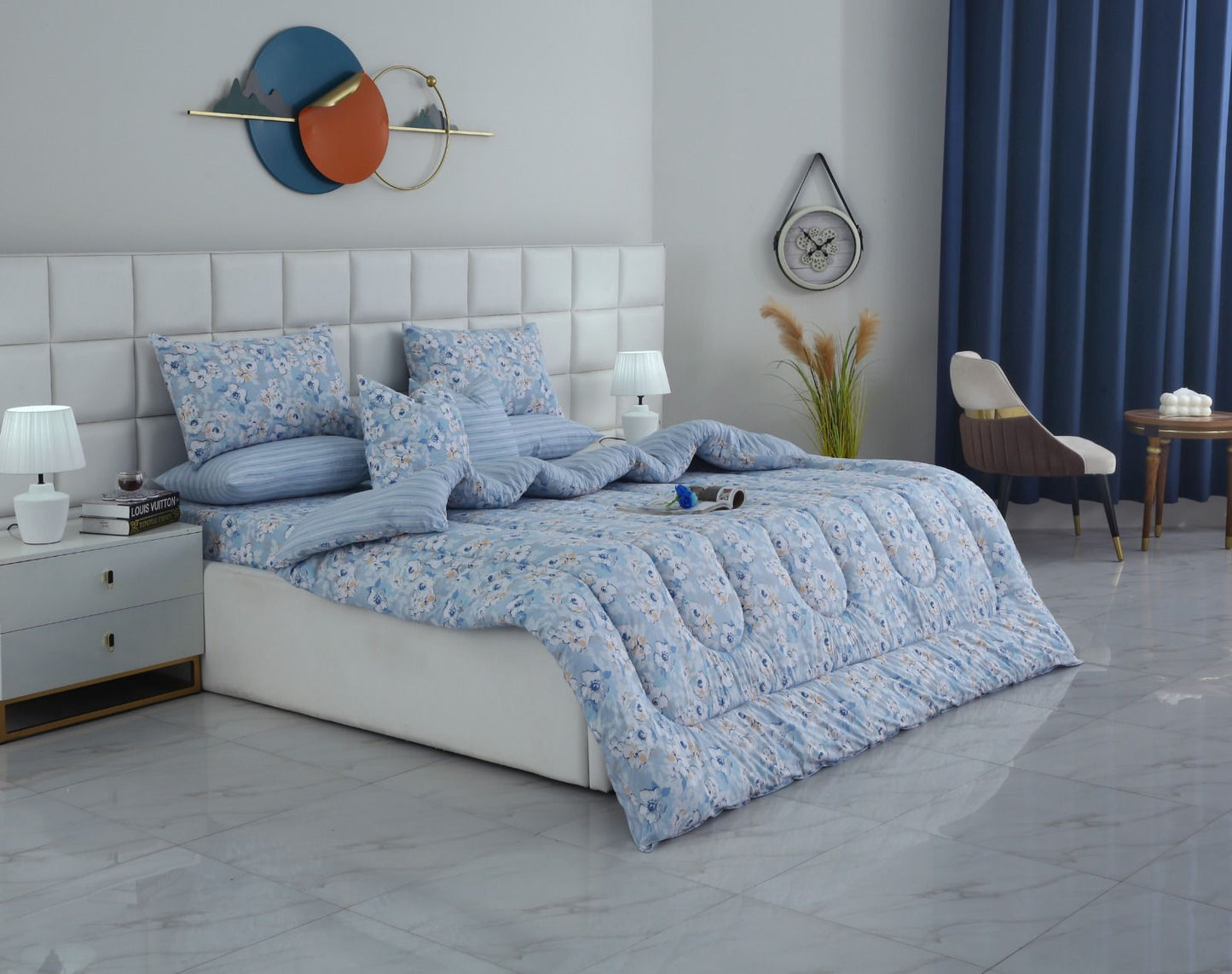 8 PCs Winter Razai Set-Pastel Petals Comforters Apricot