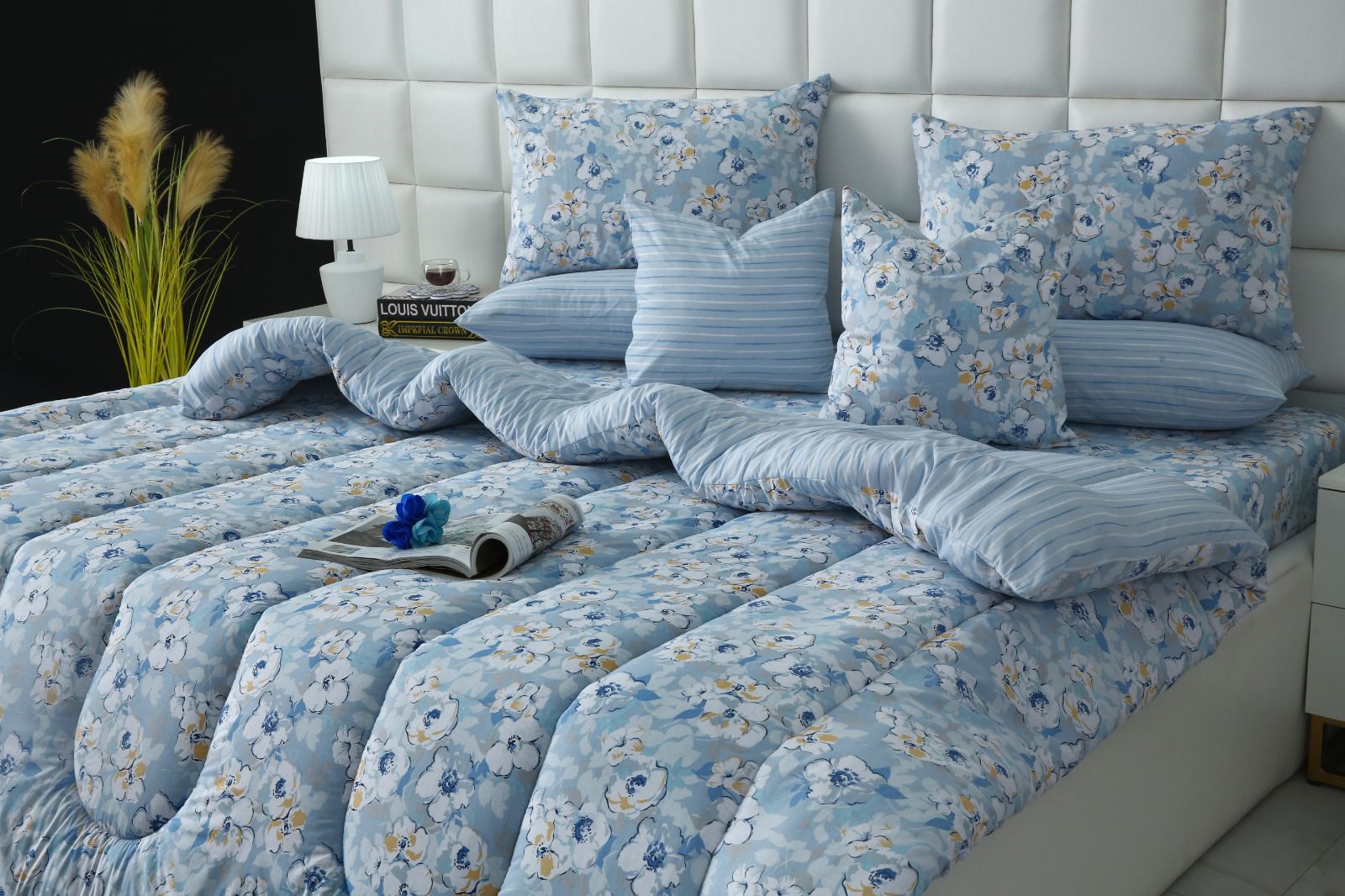 8 PCs Winter Razai Set-Pastel Petals Comforters Apricot