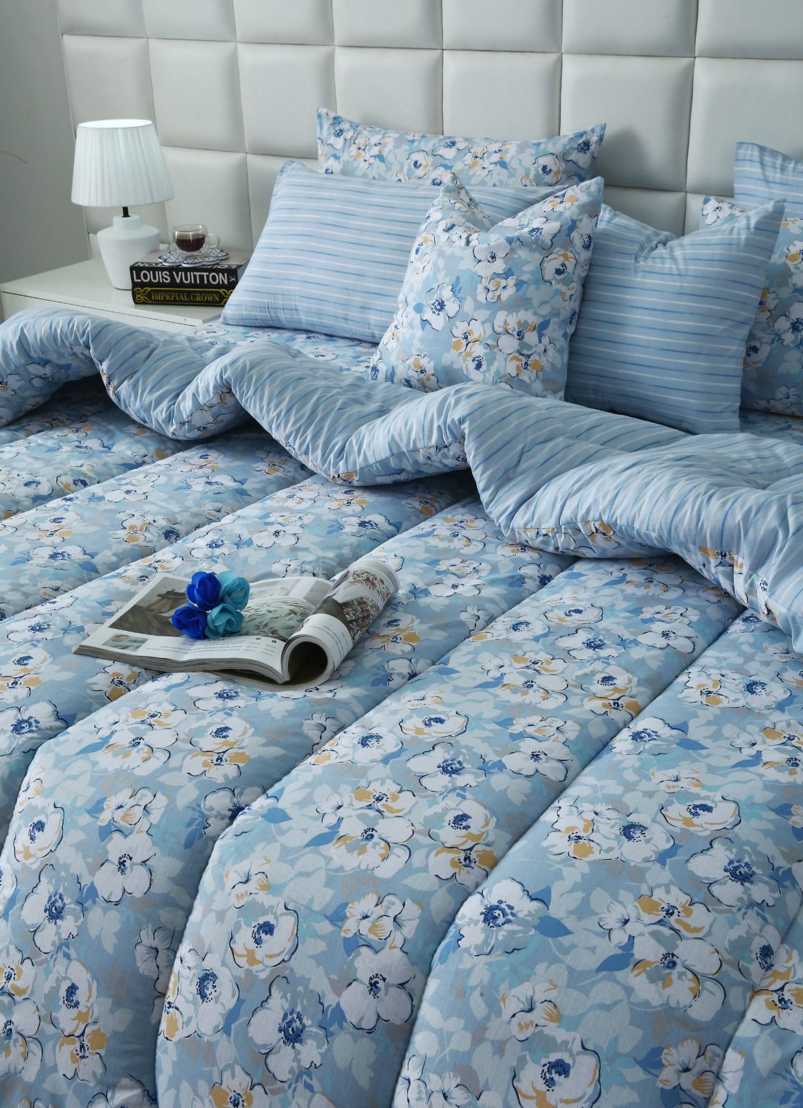 8 PCs Winter Razai Set-Pastel Petals Comforters Apricot