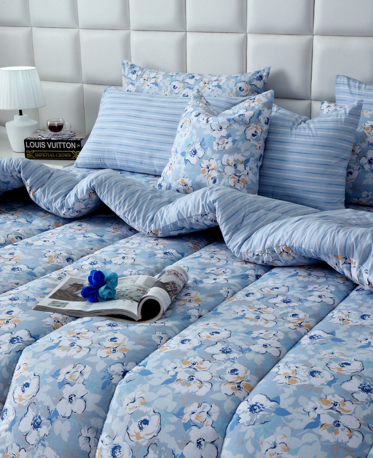 8 PCs Winter Razai Set-Pastel Petals Comforters Apricot