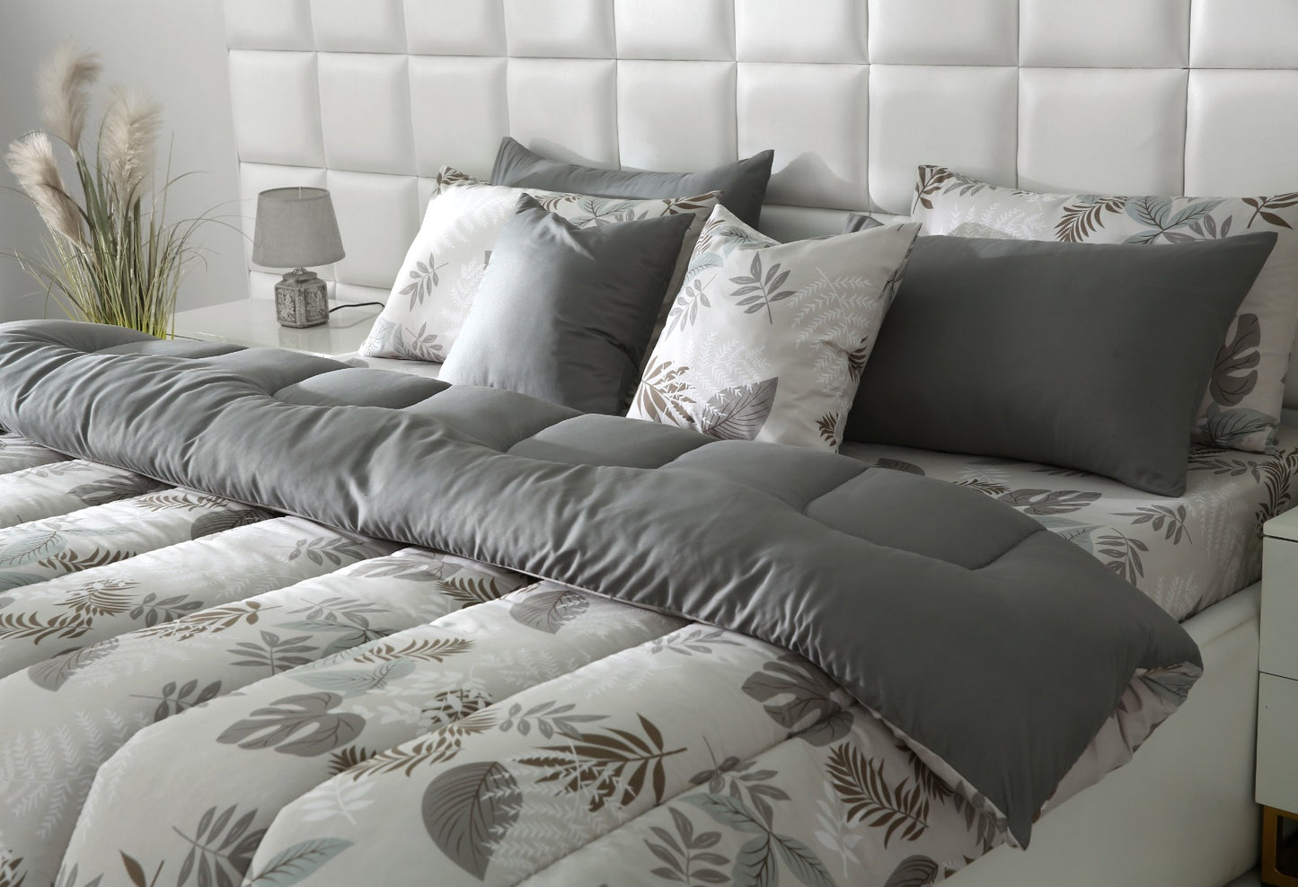8 PCs Winter Razai Set-Leaf Style(With Grey Reverse) Comforters Apricot