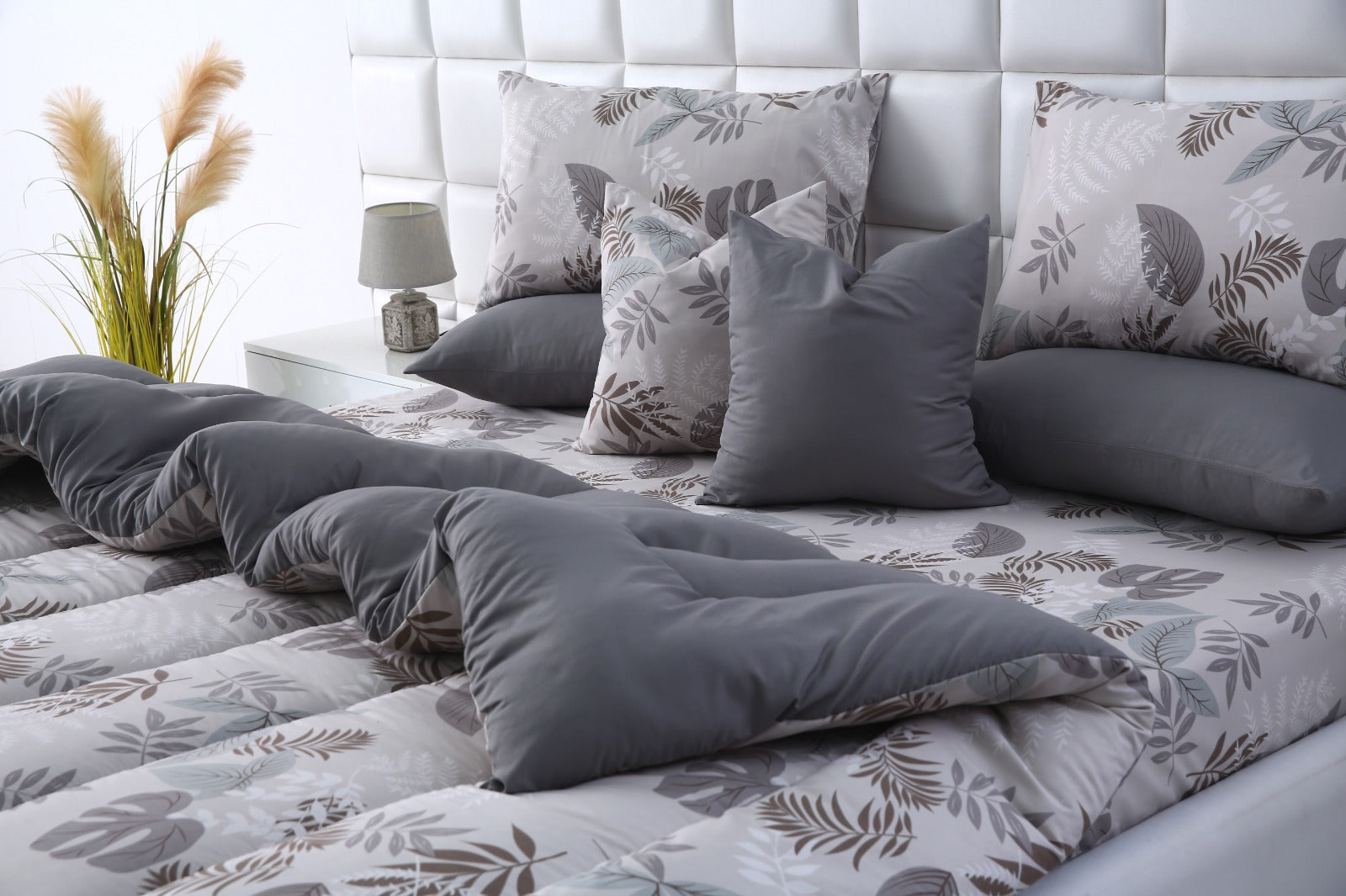 8 PCs Winter Razai Set-Leaf Style(With Grey Reverse) Comforters Apricot