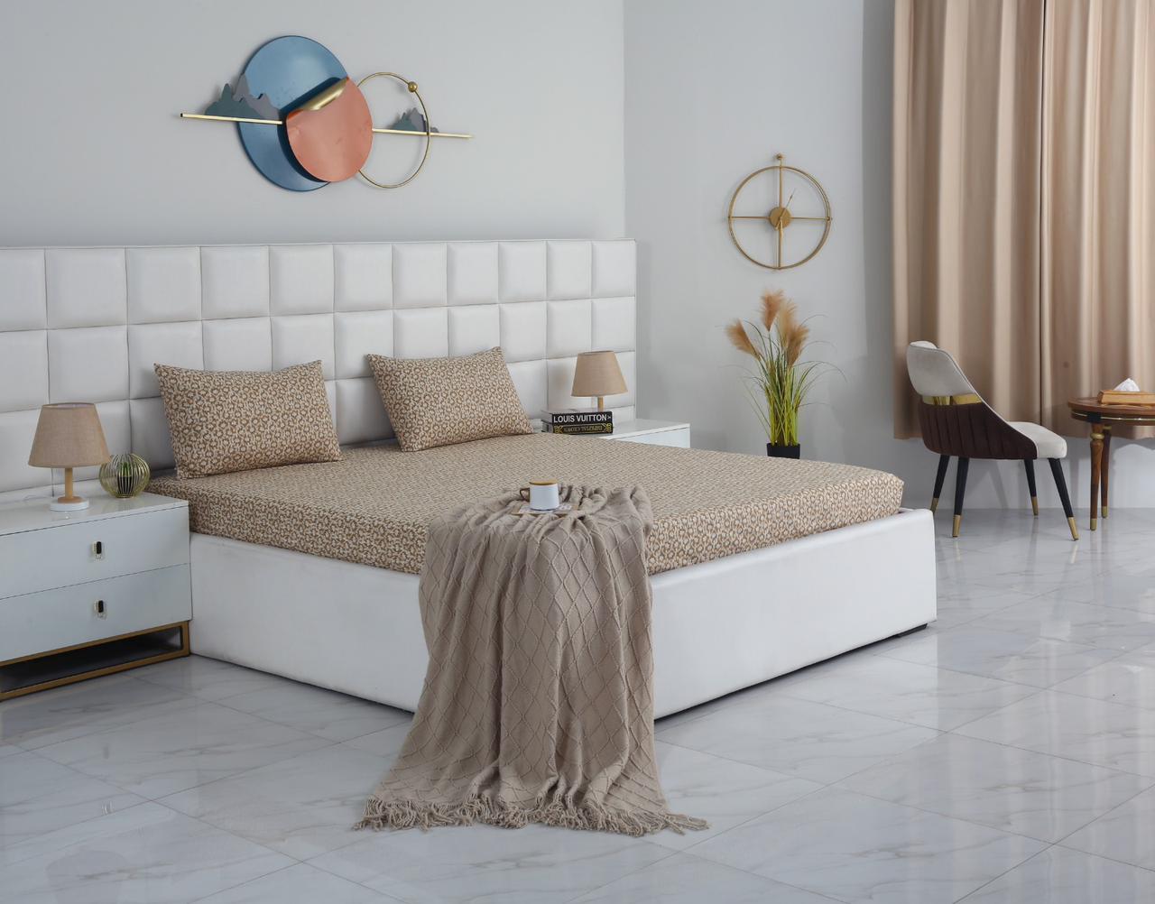 Fitted Bed Sheet-Ecru Flowers Fitted Sheets Apricot