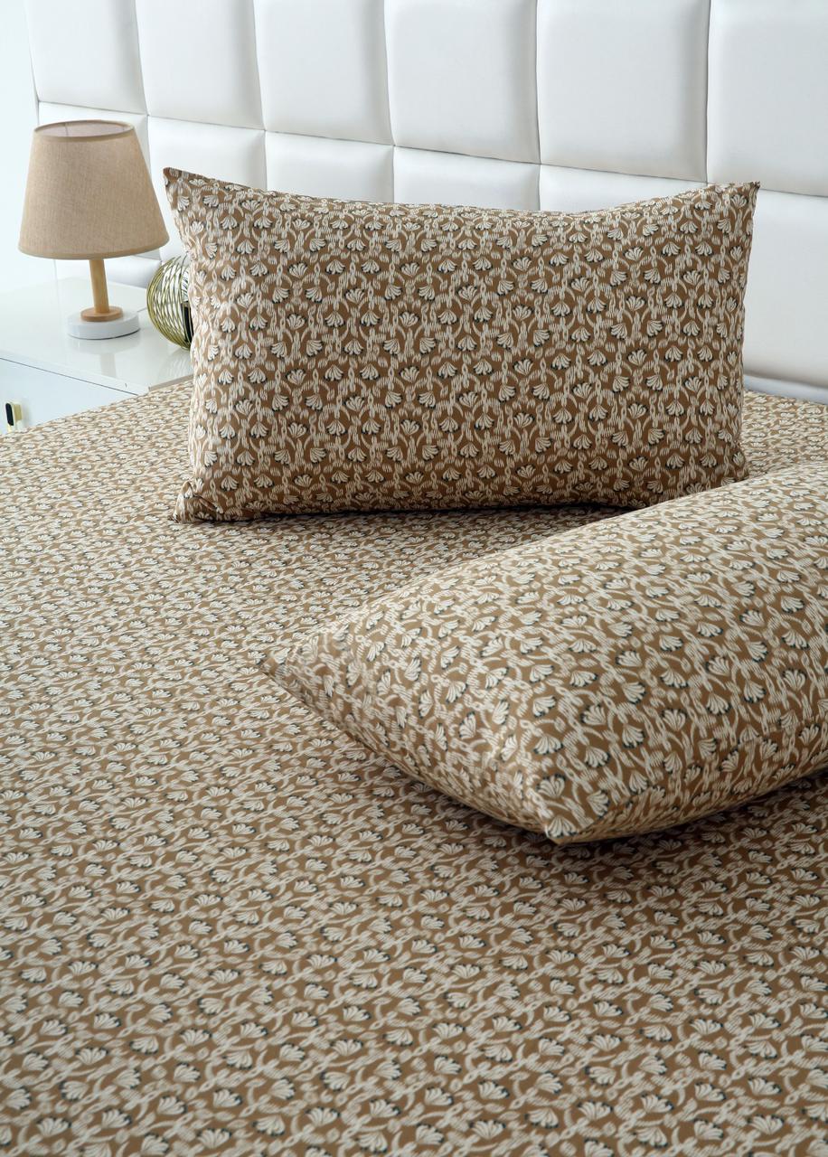 Fitted Bed Sheet-Ecru Flowers Fitted Sheets Apricot