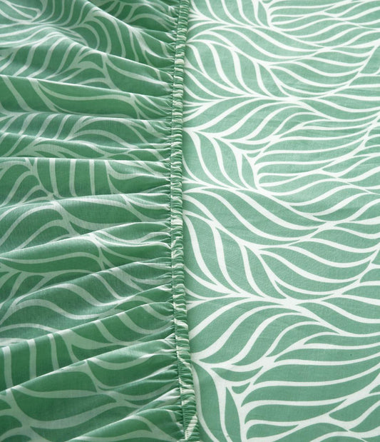 Fitted Bed Sheet-Leafy Spiral Fitted Sheets Apricot