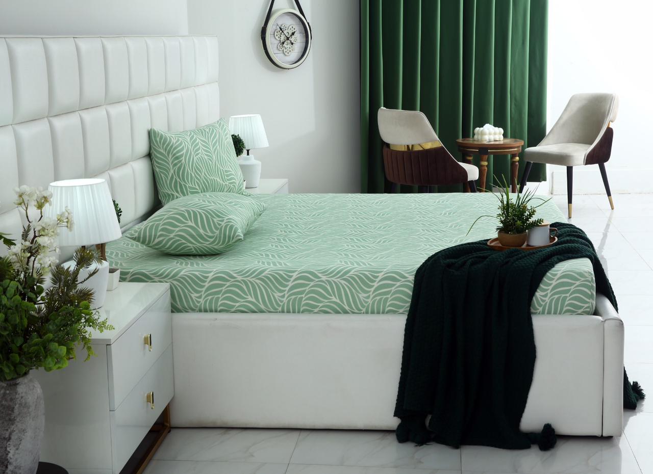 Fitted Bed Sheet-Leafy Spiral Fitted Sheets Apricot