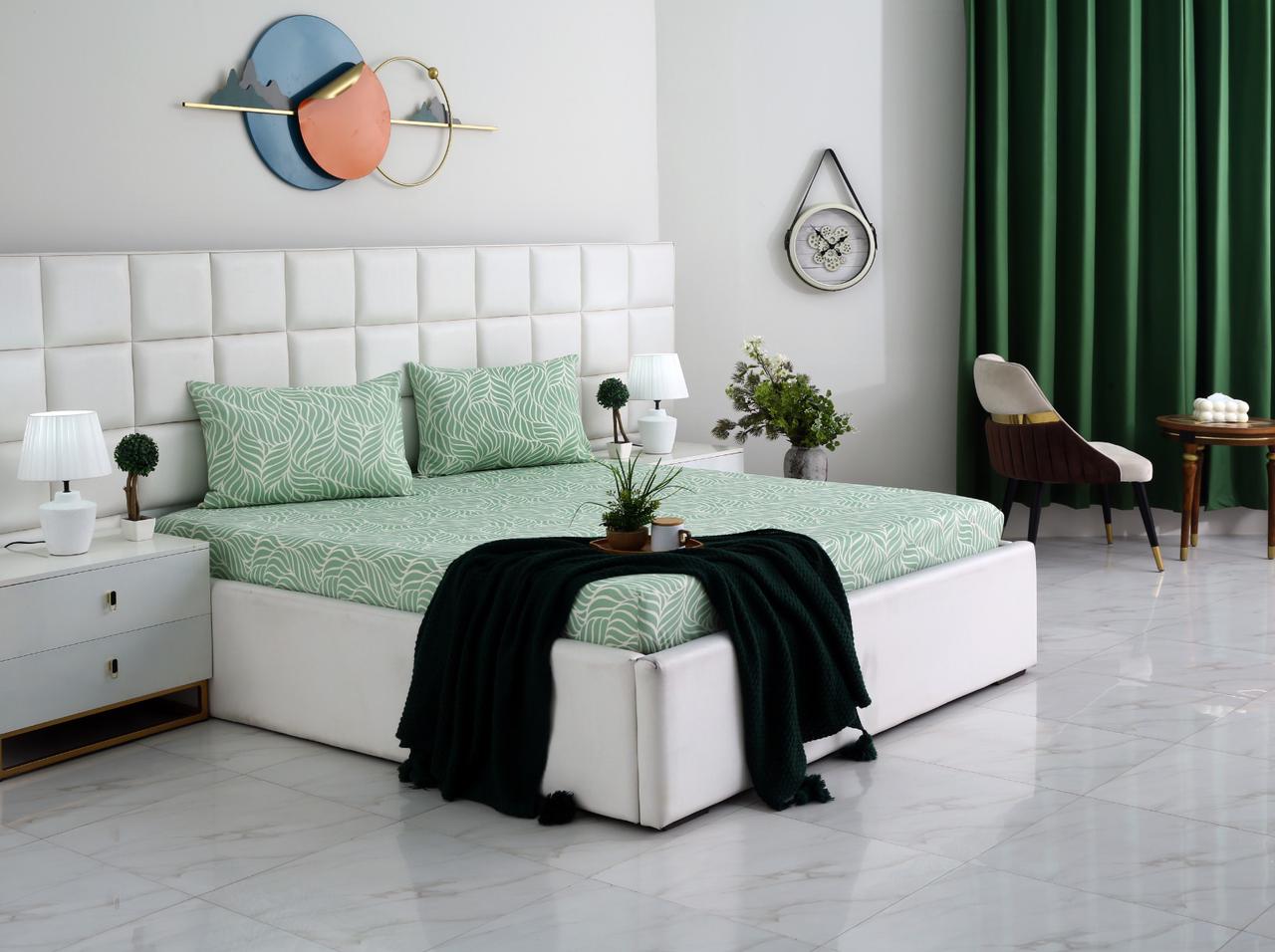 Fitted Bed Sheet-Leafy Spiral Fitted Sheets Apricot