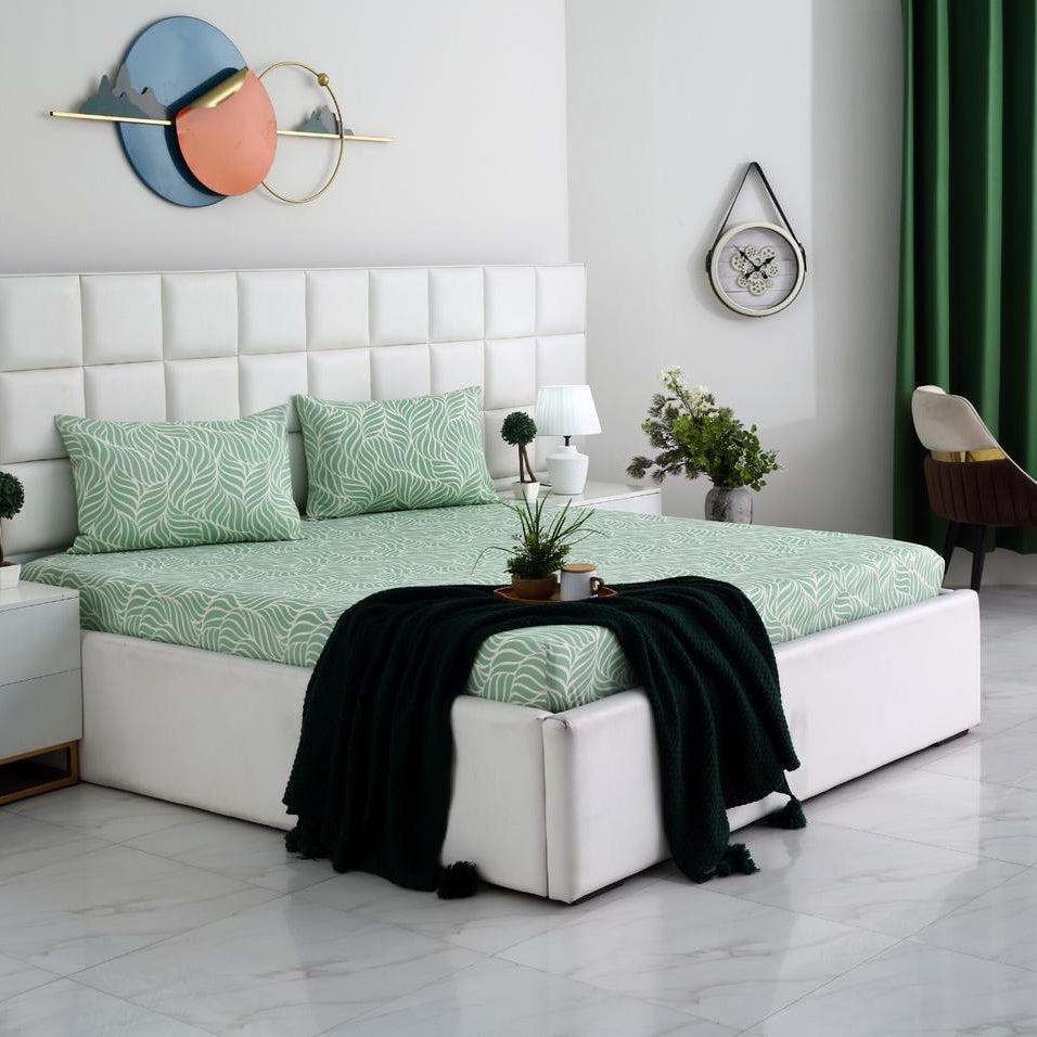 3 PCs Double Bed Sheet-Leafy Spiral Bed Sheets Apricot