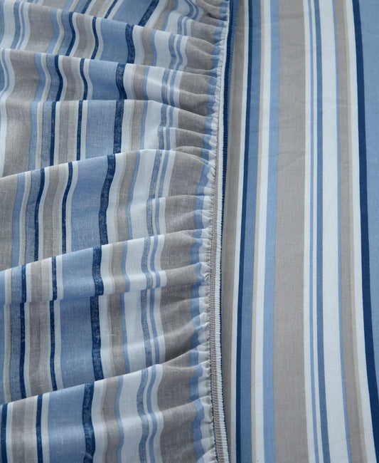 Fitted Bed Sheet-Petrol Stripes Fitted Sheets Apricot