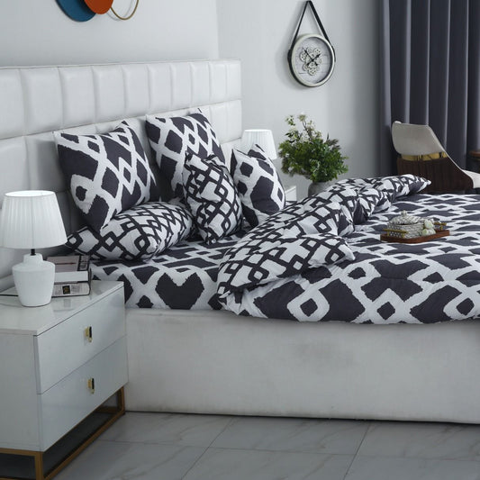 5 PCs Single Razai Set-Grey Diamond Comforters Apricot