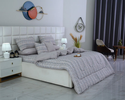 8 PCs Winter Razai Set-Beige Shapes Comforters Apricot