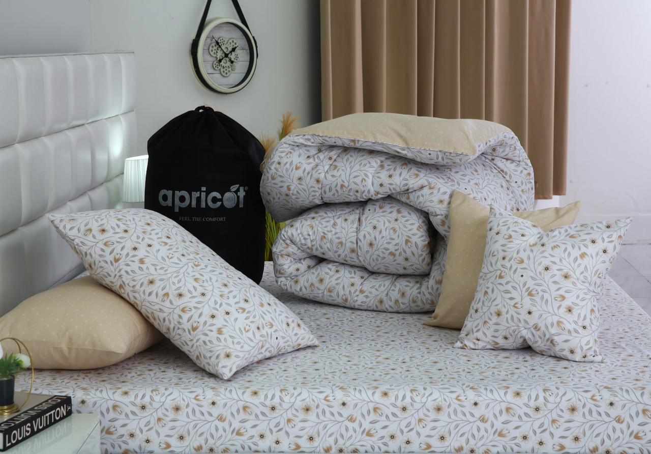 8 PCs Winter Razai Set-Corsage Flower Comforters Apricot