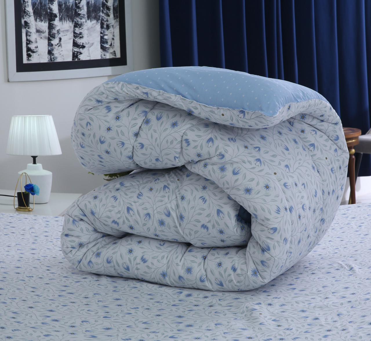 8 PCs Winter Razai Set-Bellflower Comforters Apricot