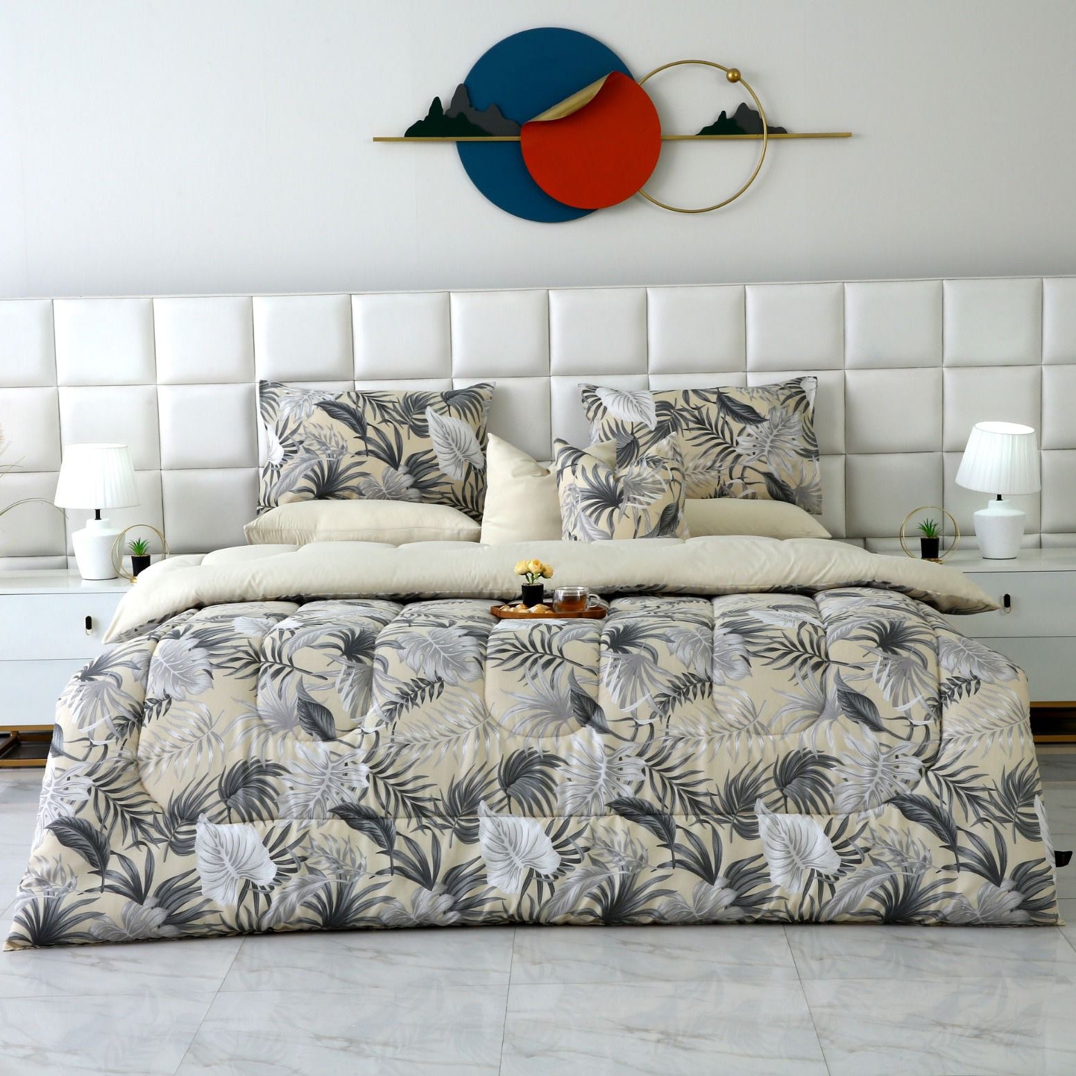 8 PCs Winter Razai Set-Hawaii(With Base Reverse) Comforters Apricot