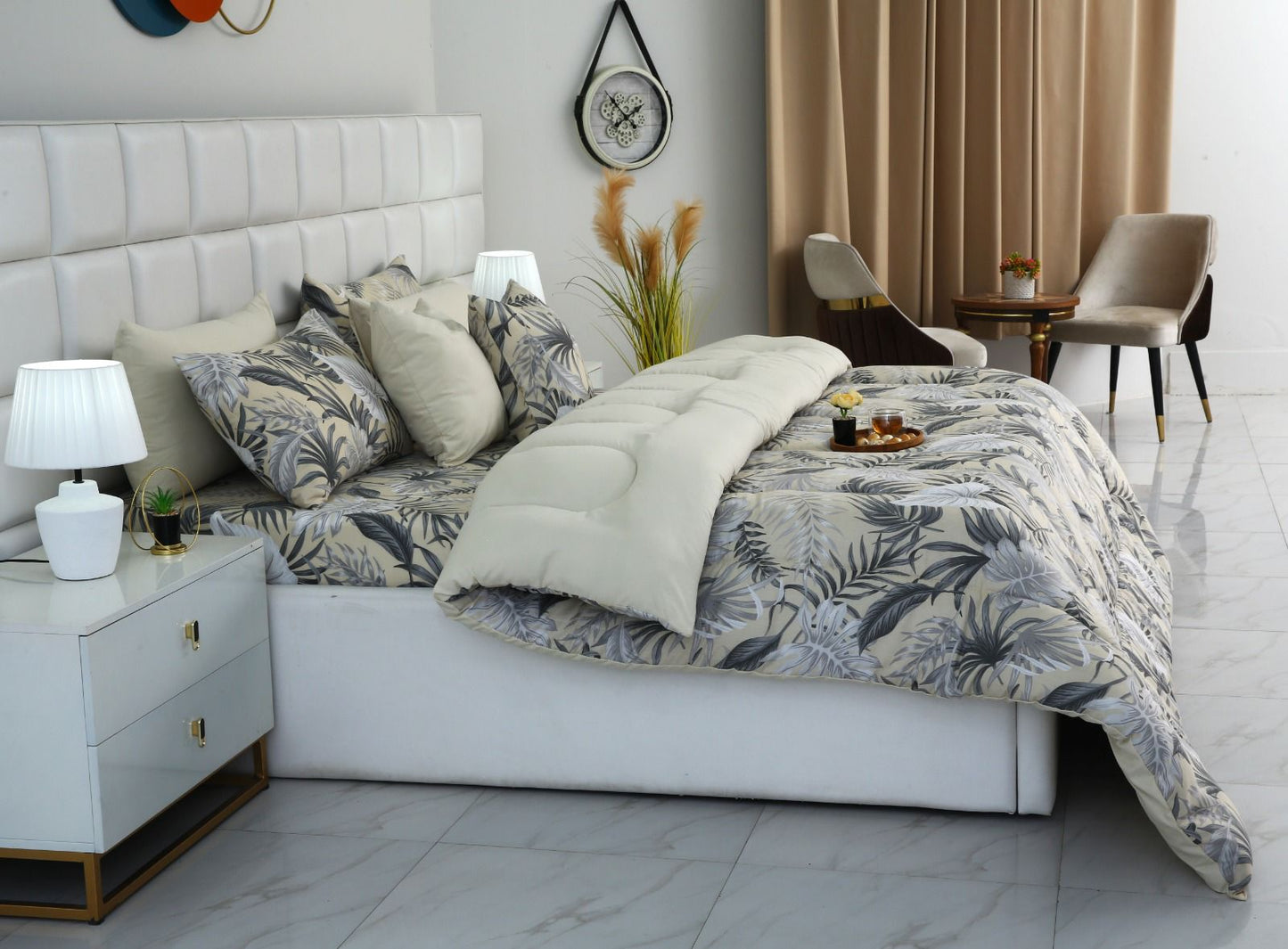 8 PCs Winter Razai Set-Hawaii(With Base Reverse) Comforters Apricot