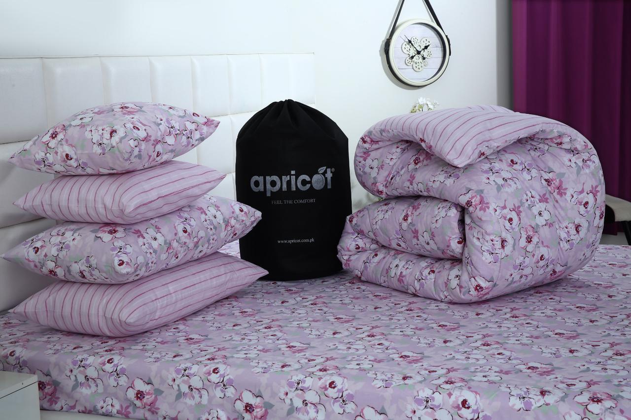 8 PCs Winter Razai Set-Lilac Flowers Comforters Apricot