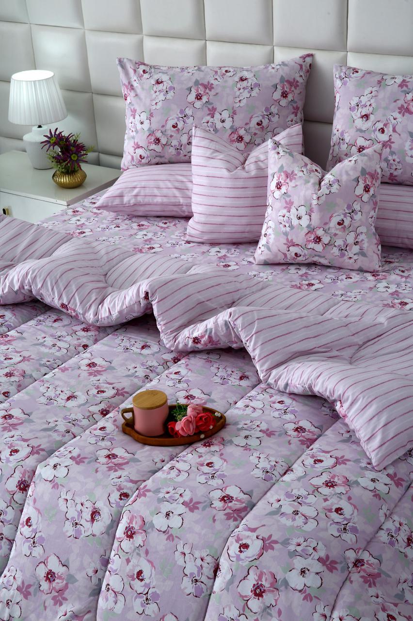 8 PCs Winter Razai Set-Lilac Flowers Comforters Apricot