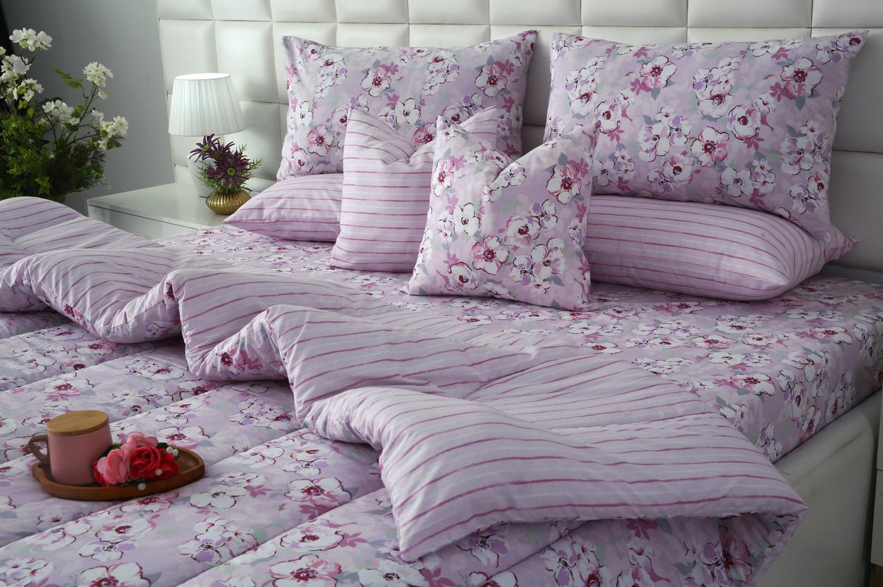 8 PCs Winter Razai Set-Lilac Flowers Comforters Apricot