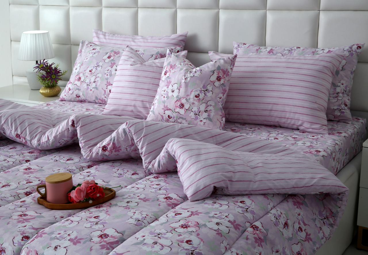 8 PCs Winter Razai Set-Lilac Flowers Comforters Apricot