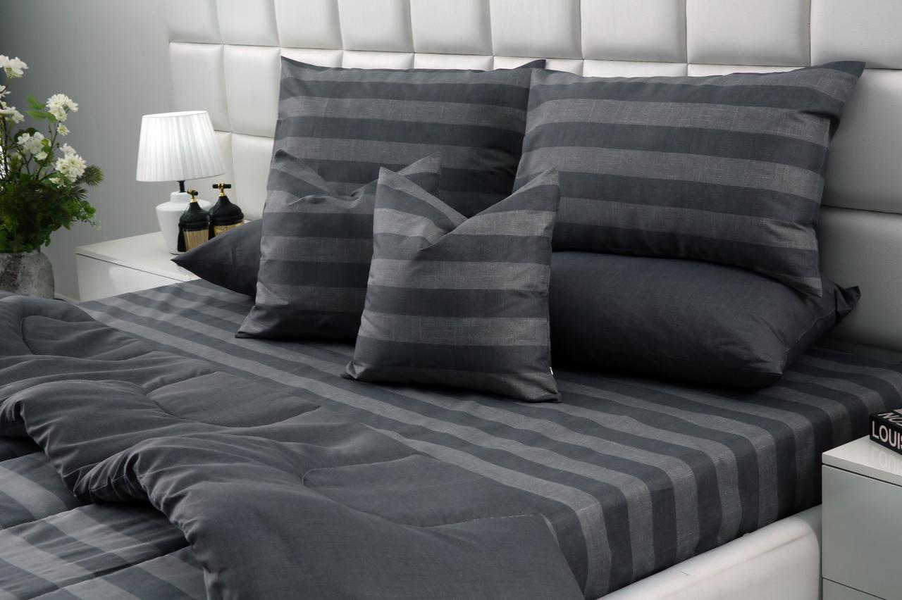 8 PCs Winter Razai Set-Charcoal Stripes Comforters Apricot