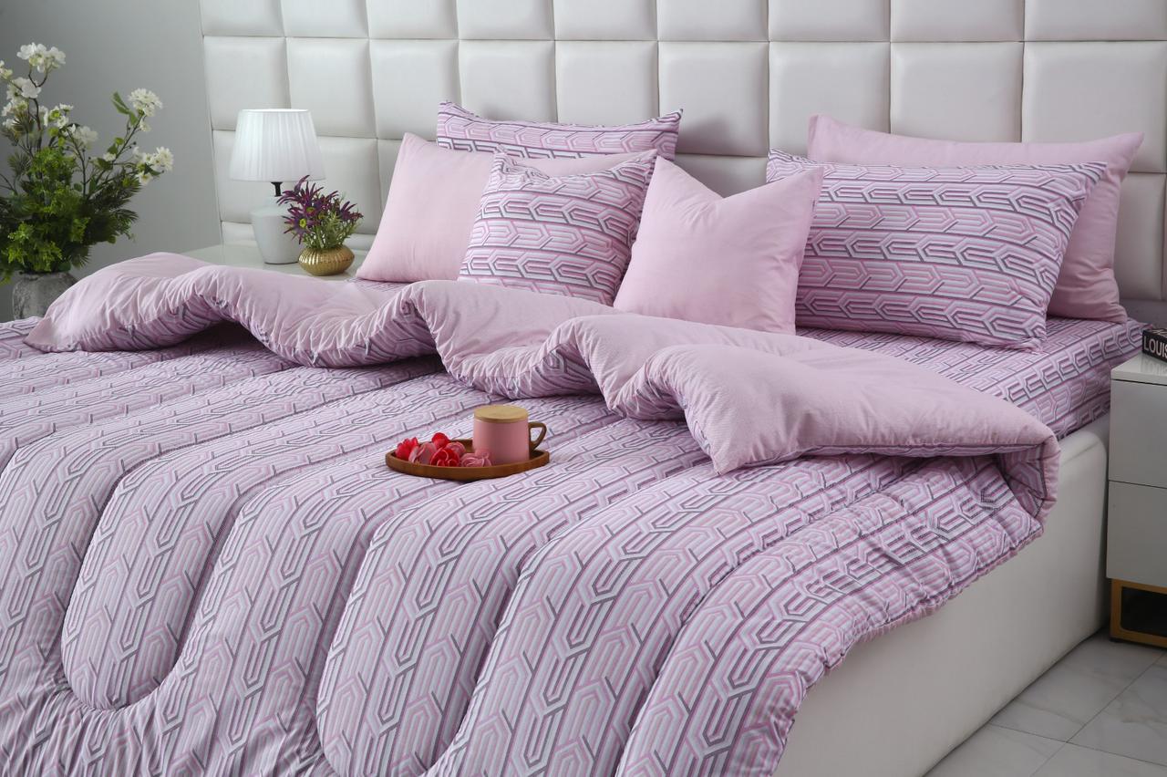 8 PCs Winter Razai Set-Lilac Shapes Comforters Apricot