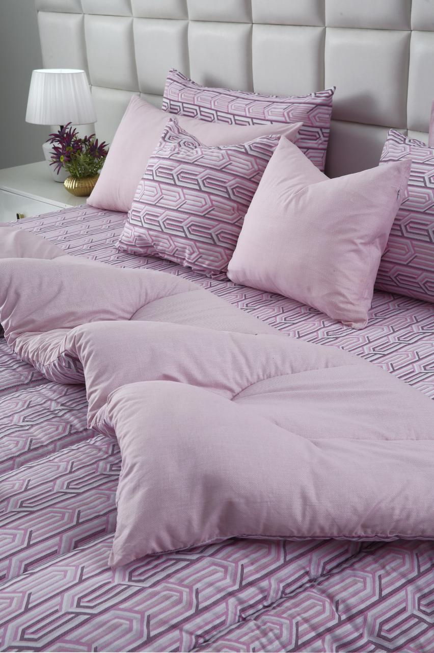 8 PCs Winter Razai Set-Lilac Shapes Comforters Apricot