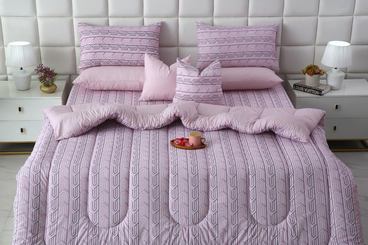 8 PCs Winter Razai Set-Lilac Shapes Comforters Apricot