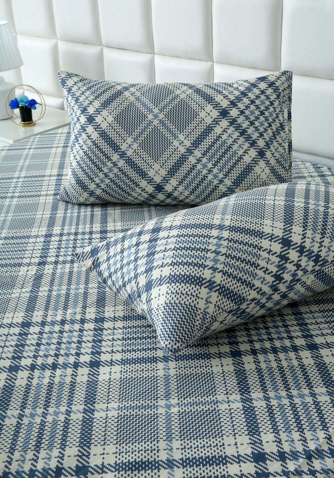 Fitted Bed Sheet-Blue Check(NEW) Fitted Sheets Apricot