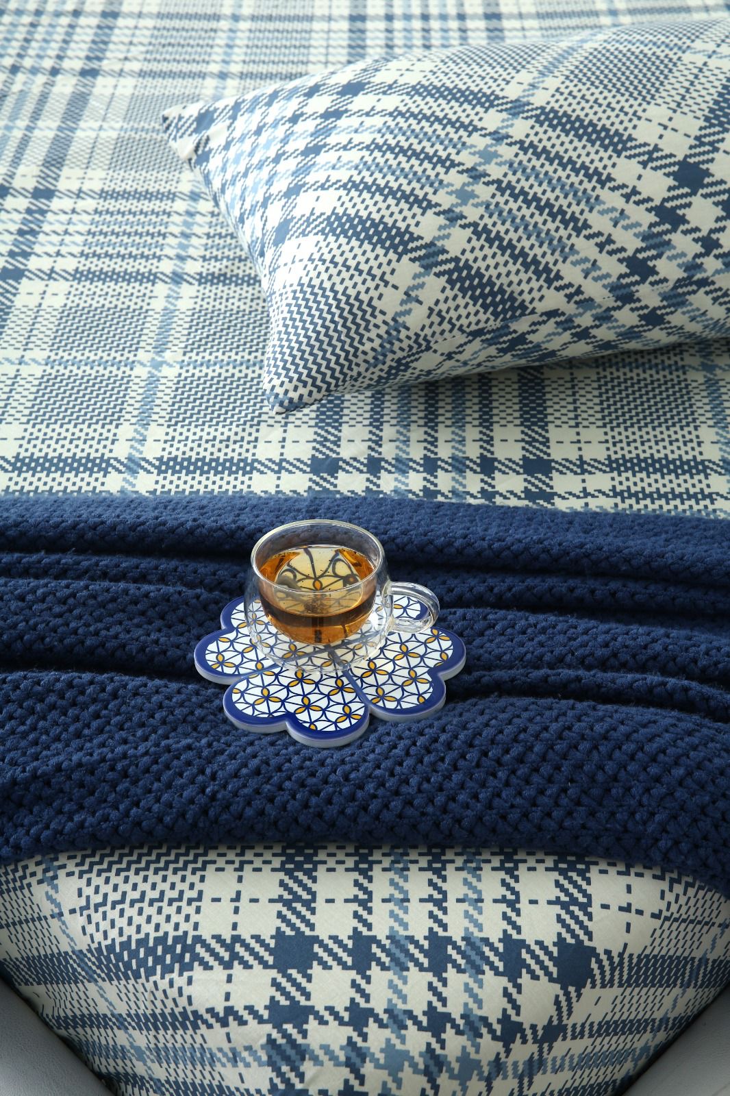 Fitted Bed Sheet-Blue Check(NEW) Fitted Sheets Apricot