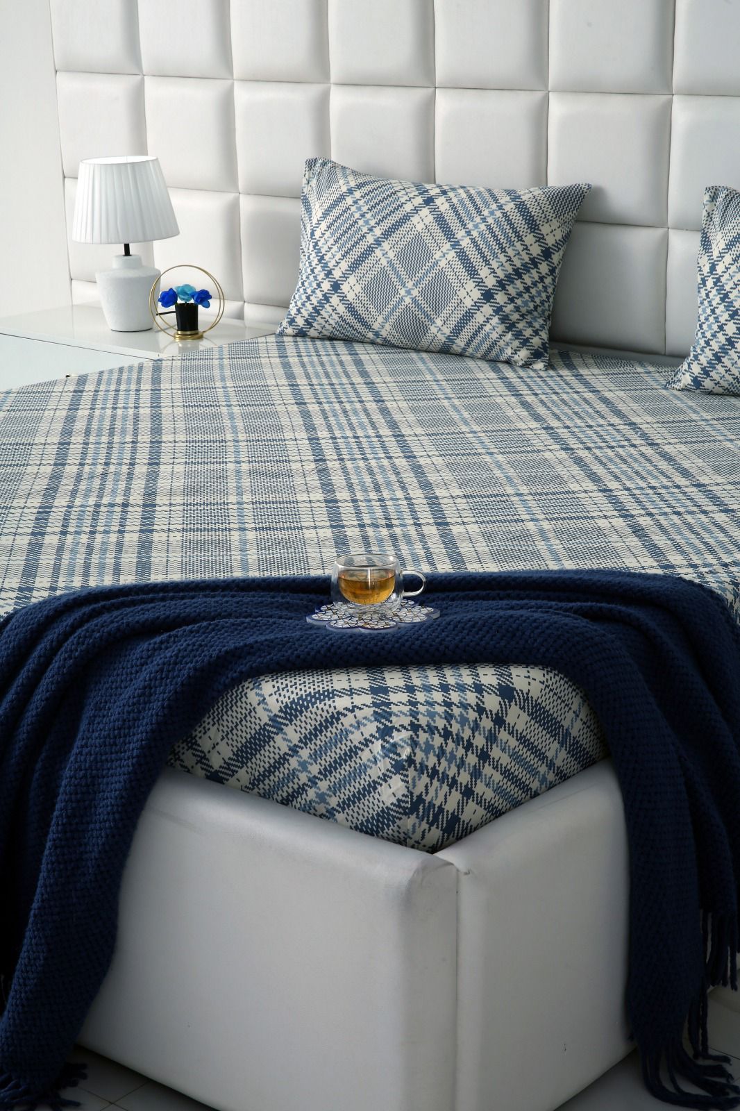 Fitted Bed Sheet-Blue Check(NEW) Fitted Sheets Apricot