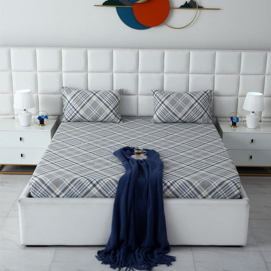 Fitted Bed Sheet-Blue Check(NEW) Fitted Sheets Apricot