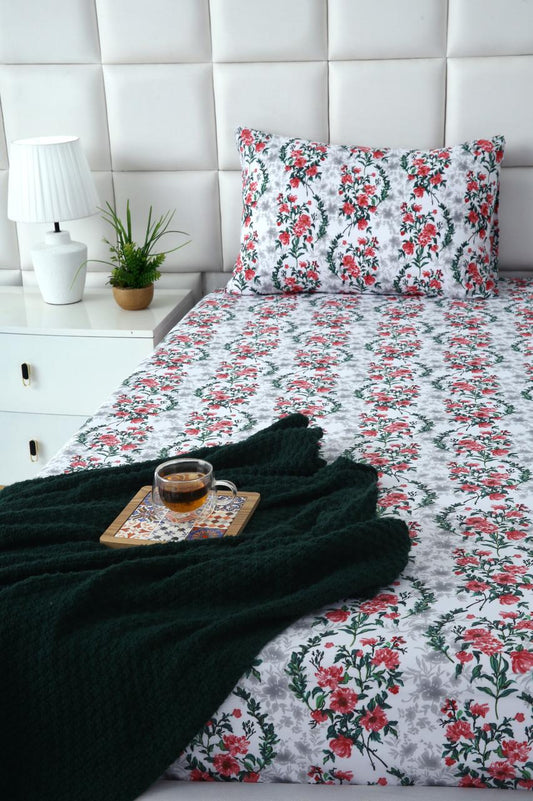 2Pcs Single Bed Sheet-Emerald Blooms