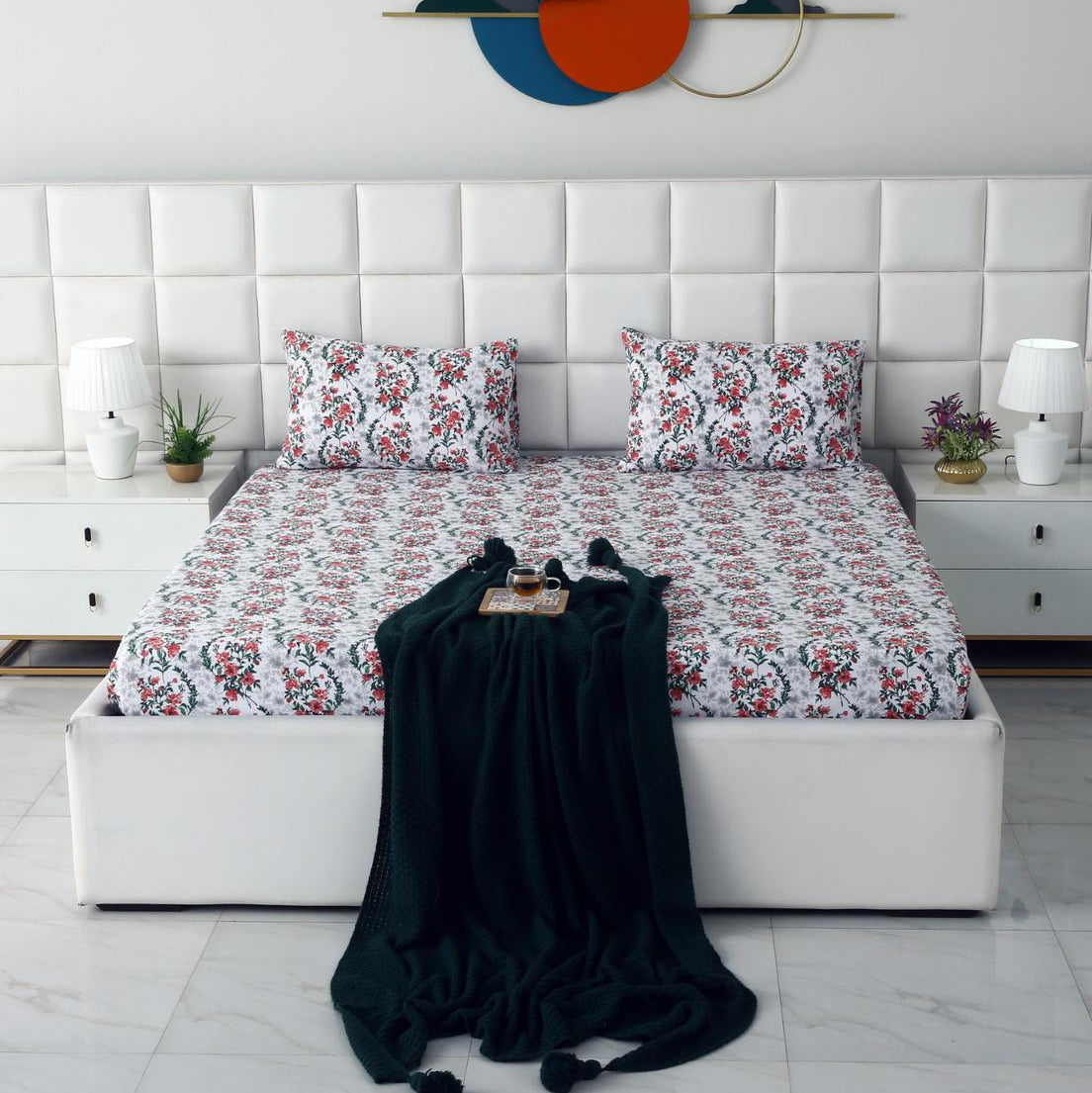 Fitted Bed Sheet-Emerald Blooms Fitted Sheets Apricot