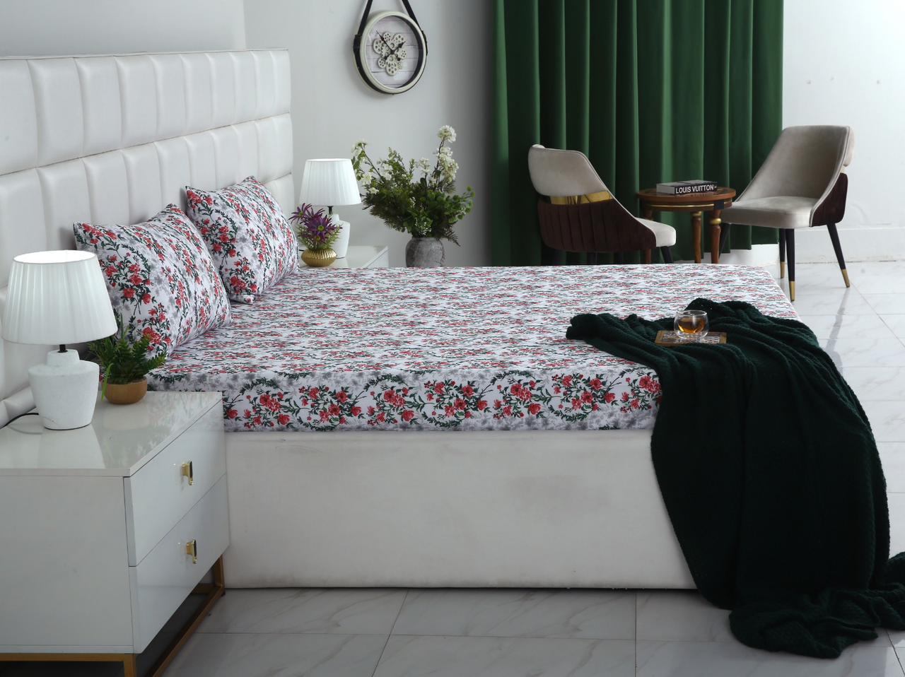 Fitted Bed Sheet-Emerald Blooms Fitted Sheets Apricot