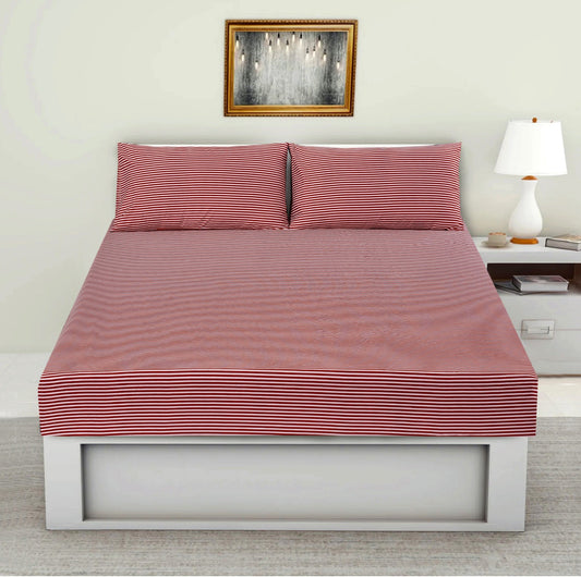 Fitted Bed Sheet-Maroon Stripes Fitted Sheets Apricot
