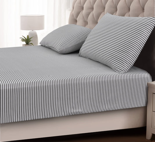 Fitted Bed Sheet-Grey Stripes Fitted Sheets Apricot