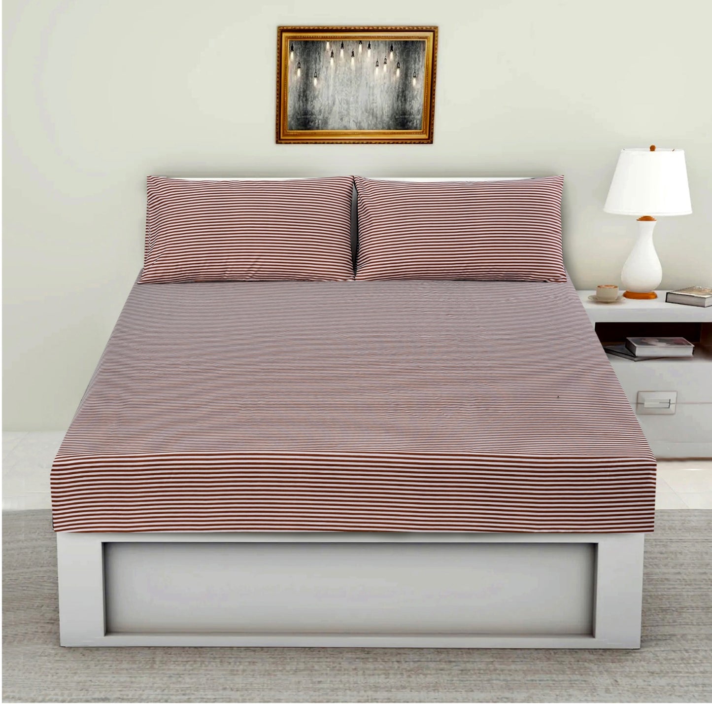 Fitted Bed Sheet-Brown Stripes Fitted Sheets Apricot