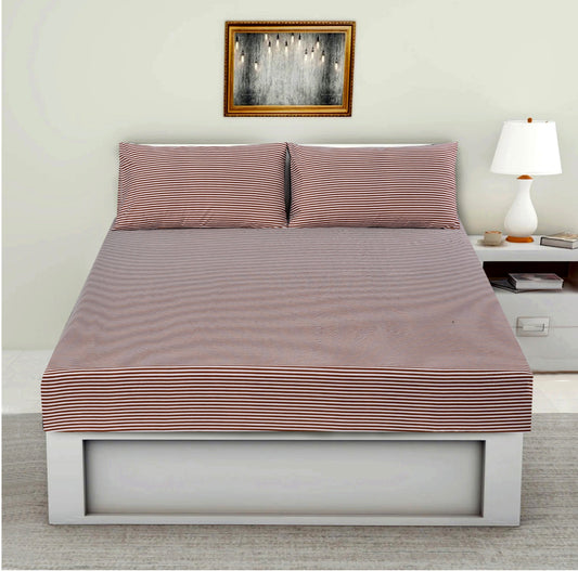 Fitted Bed Sheet-Brown Stripes Fitted Sheets Apricot