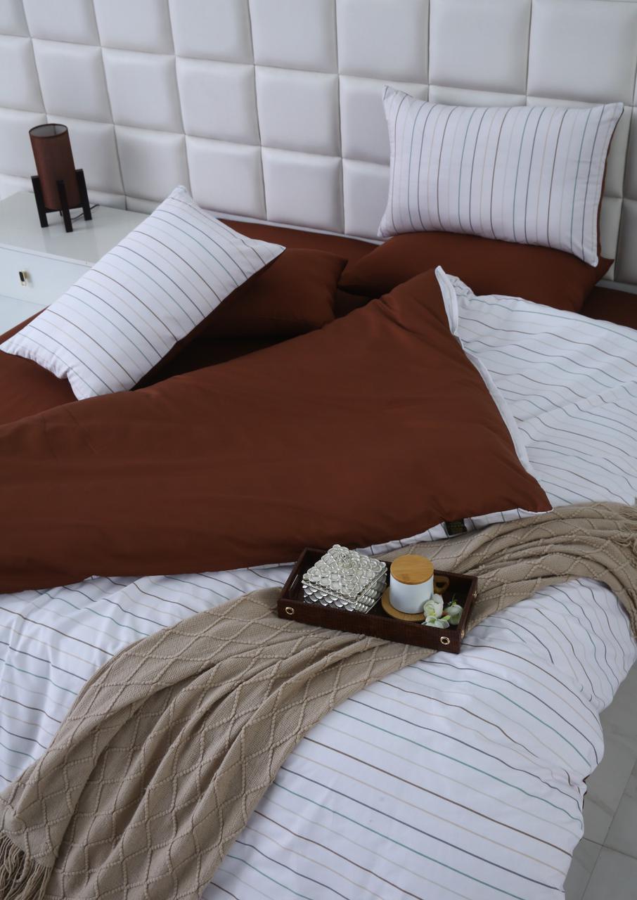 6 PCs Quilt Cover Set-Brown Stripes Duvet Cover Apricot